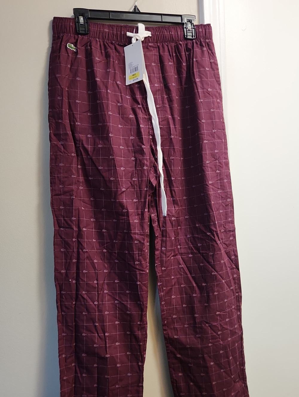 Lacoste Men's Burgundy Grid Drawstring Joggers